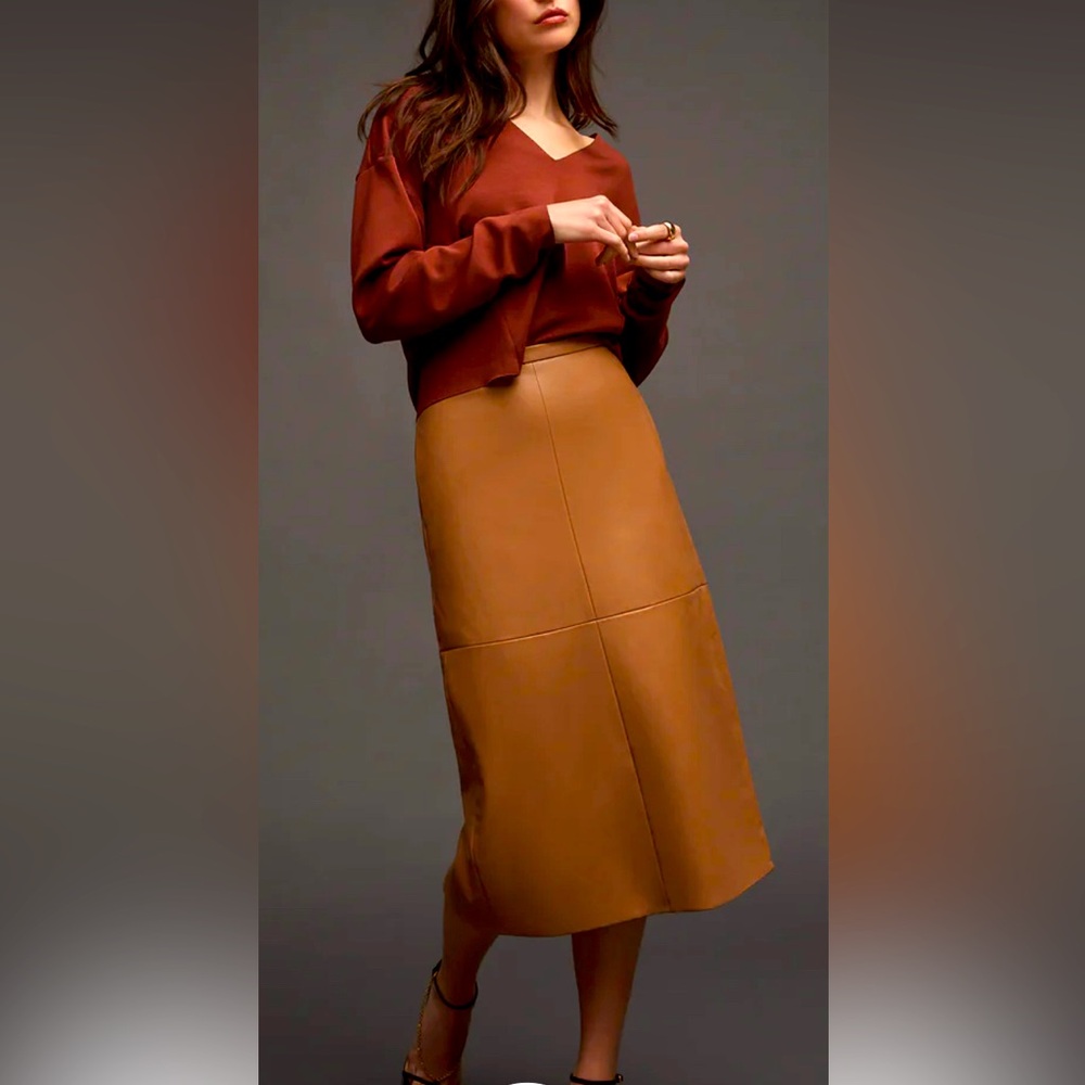 NWT Womens Joe’s Jeans Doreen Faux Vegan Leather Midi Skirt Fawn Tan Camel Small